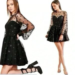 Lirika Matoshi Teuta Star Tulle Mini Dress Black XL Celestial Fairycore